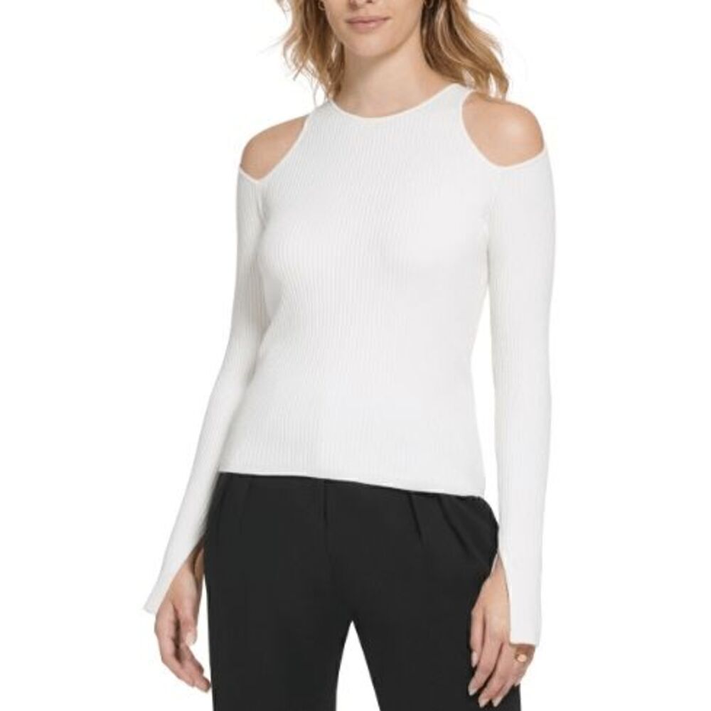 Calvin Klein Women's White X-Fit Shoulder Cutout Sweater L